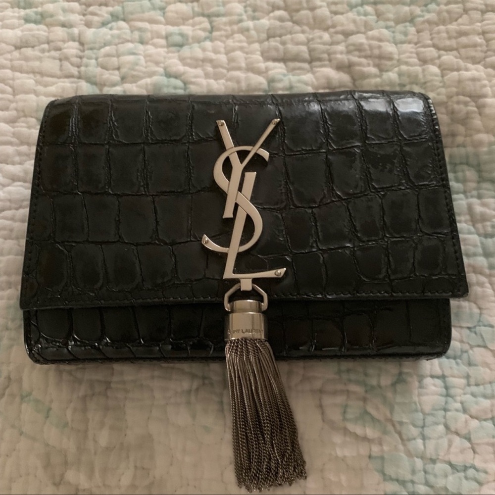 Saint Laurent Small Black Croc Kate Tassel Chain Bag - Picture 5 of 11